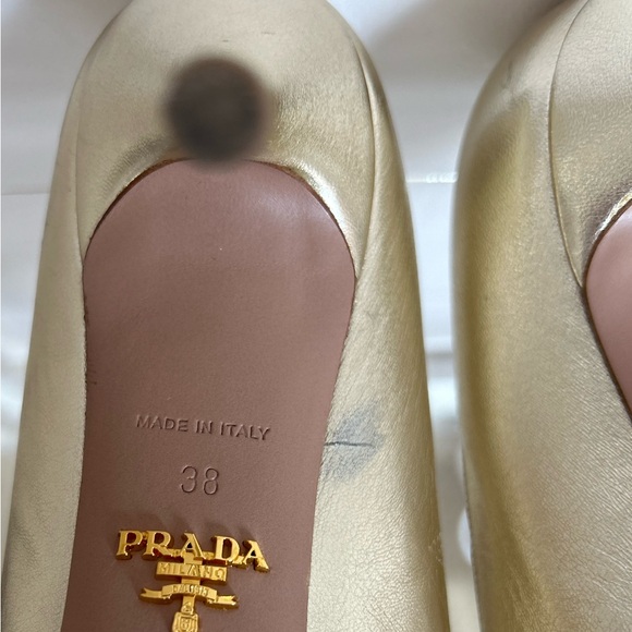 Champagne Gold Prada Leather Pumps - Picture 3 of 7